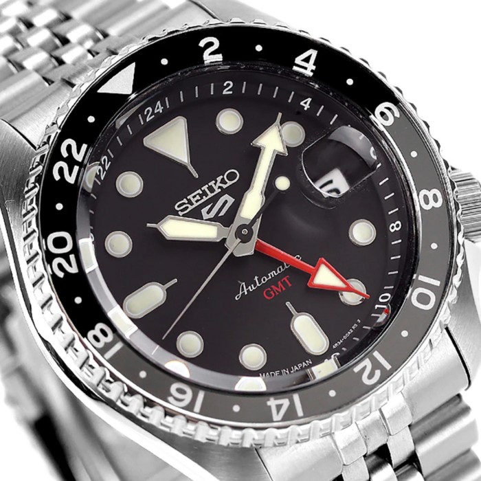 Seiko 5 Sports Automatic GMT Black Dial Silver Steel Strap Watch For Men - SSK001K1 - Image 2